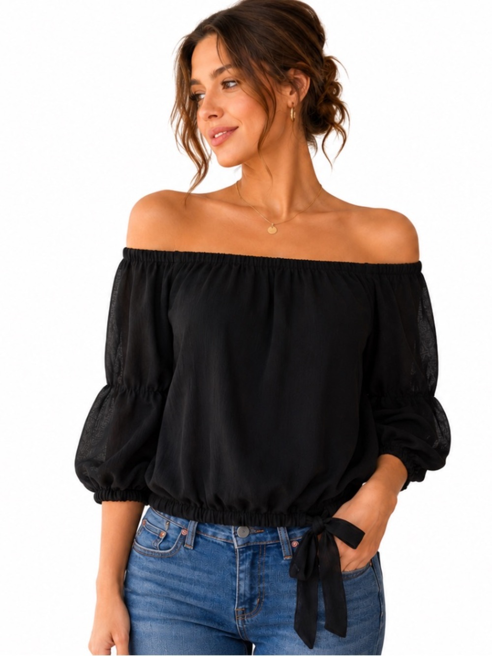 Vince Camuto Black Off Shoulder Puff Sleeve Blouse M